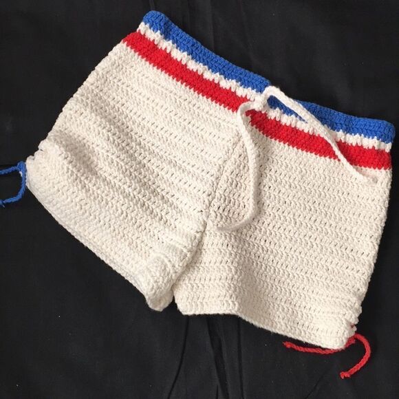 Hand Crocheted 100% USA Cotton Drawstring Shorts - Picture 1 of 10